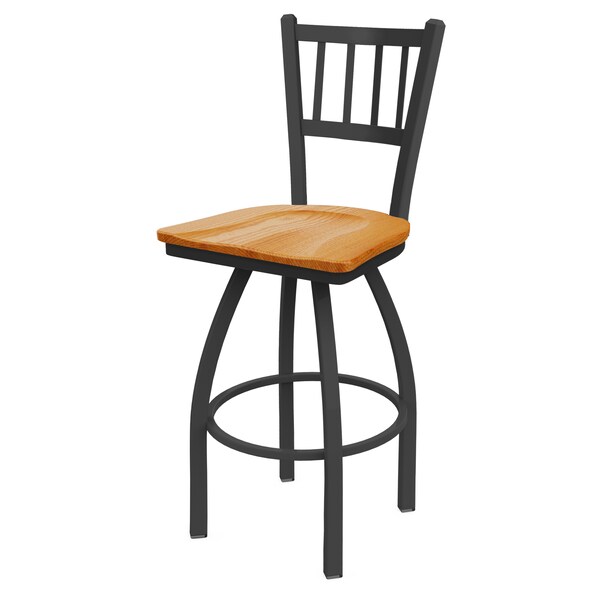 25" Swivel Counter Stool, Pewter Finish, Med Oak Seat